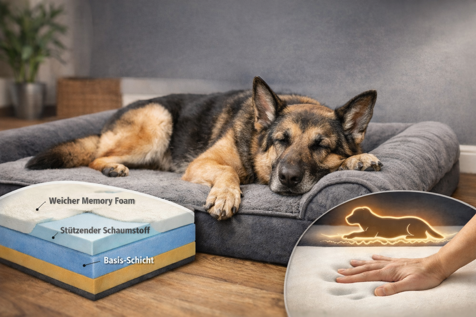Aufbau orthopädische Hundebetten mit mehreren Schichten