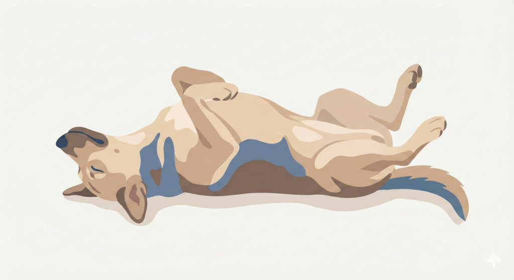 Hund schläft auf dem Rücken