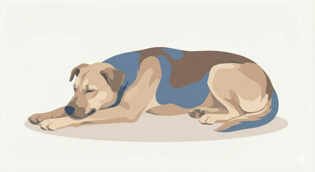 Hund schläft in Bauchlage
