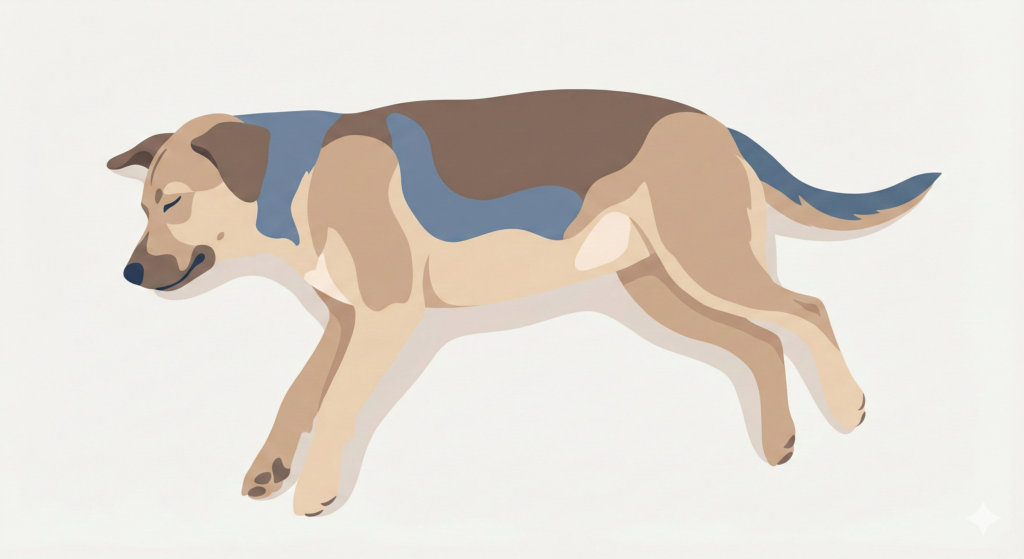 Hund schläft in Seitenlage