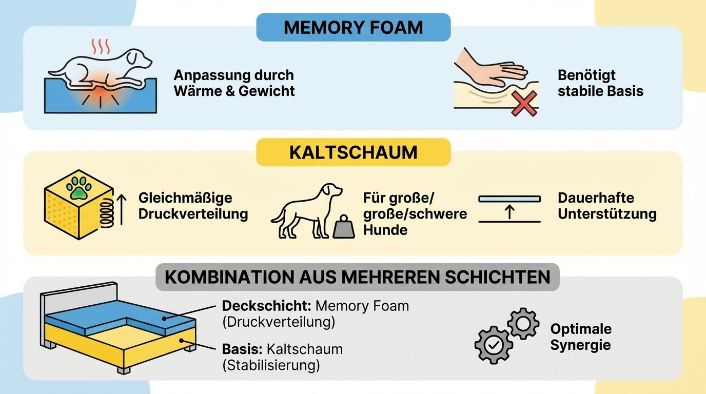 Memory Foam, Kaltschaum und Kombination aus mehreren Schichten bei orthopädischen Hundebetten