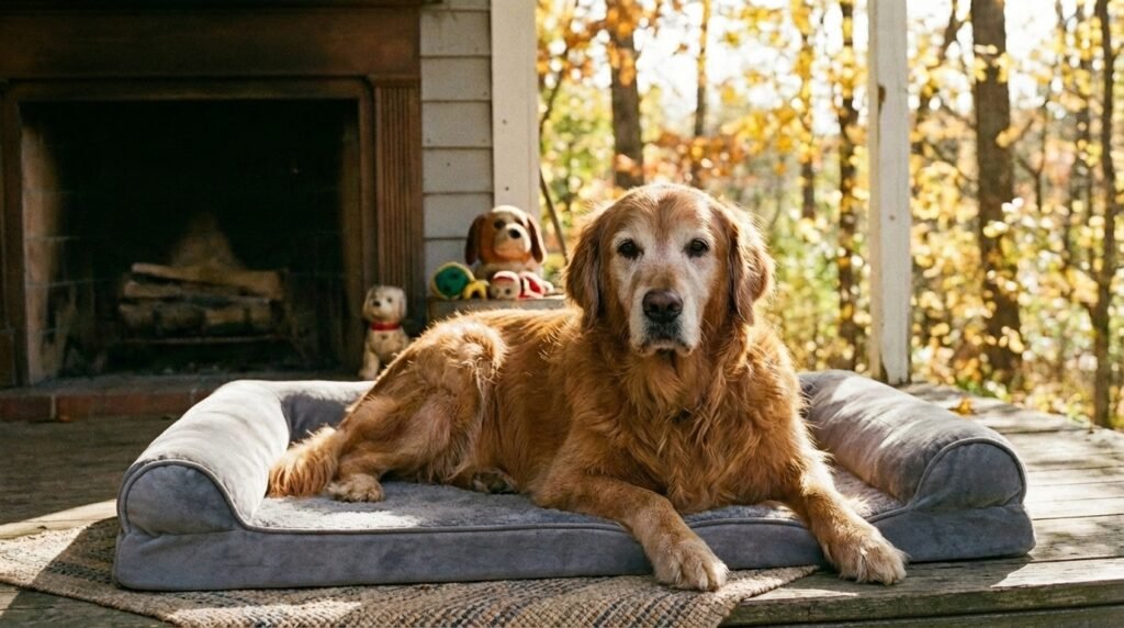 älterer Hund auf einem orthopädischen Hundebett