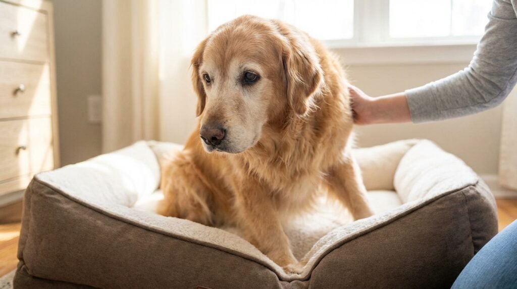 Alter Hund steht auf